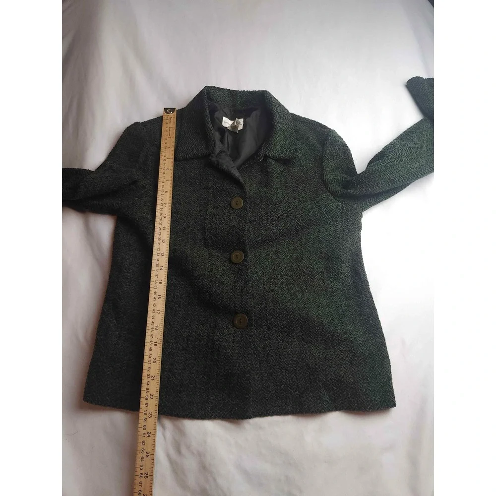 Vintage Jaclyn Smith Green Herringbone Tweed Blazer Jacket Size 10 Womens